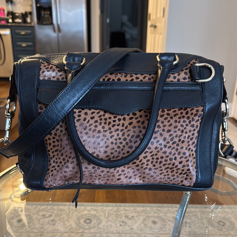 Rebecca Minkoff Leopard Print Black Leather Handbag